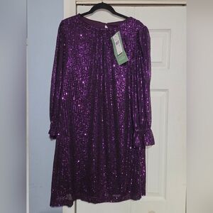 Maia Purple Sequin Long Sleeve Party Dress